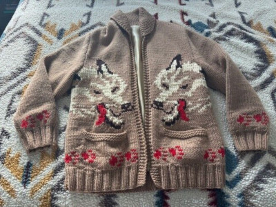 RARE 1950s DOUBLE SIDED WOLF ZIP UP COWICHAN HEAVY WOOL SWEATER | eBay