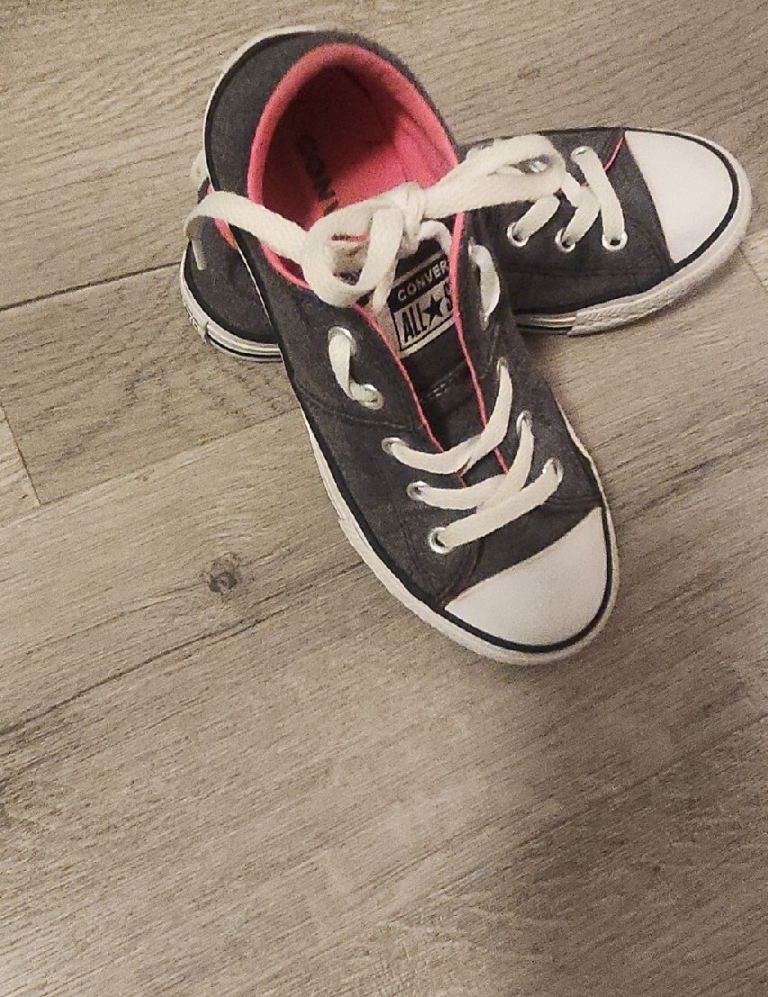 Converse All Star Low Top Shoes Dark Gray With Pink Trim Size 1 thumbnail 12