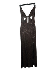 NEW ASOS DESIGN [ 4 US ] Strappy Cut Out Sequin Maxi Dress Gown in Brown #6398