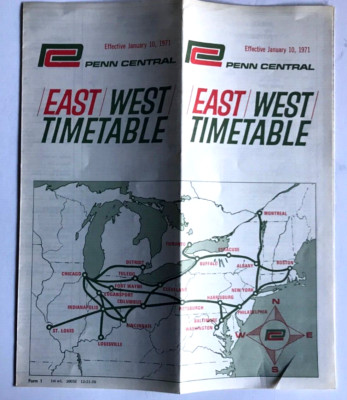RAILROAD TIME SCHEDULE: PENN CENTRAL EAST / WEST JAN. 10, 1971   P