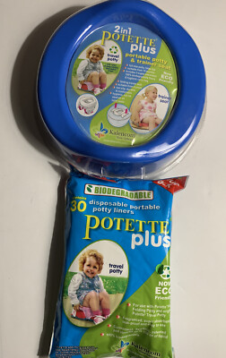 Lot Of 2 BLUE POTETTE PLUS 2 IN 1 TRAVEL POTTY And 30 Disposable Potty Liners