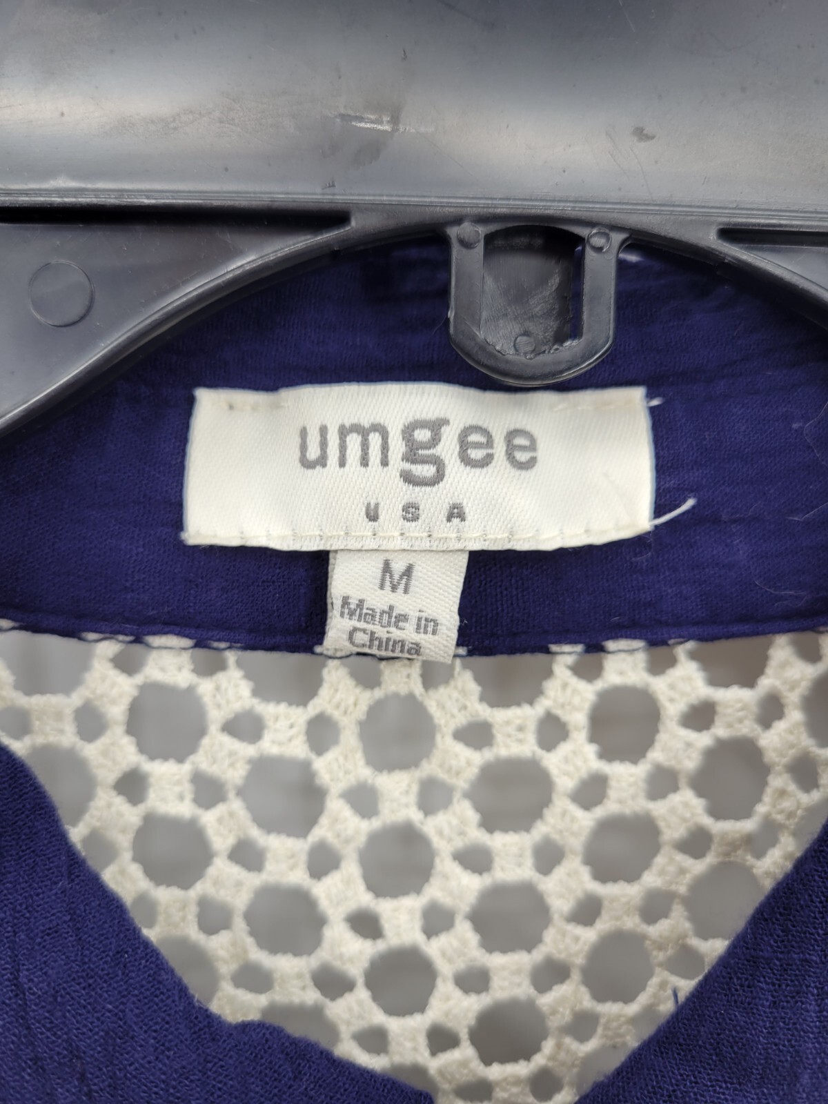 Umgee Top Womens Medium Blue Long Sleeve Lace Back Button Up Boho Blouse