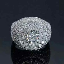 Cluster Men's Wedding Ring 14K White Gold Plated 3Ct Round Cut Real Moissanite