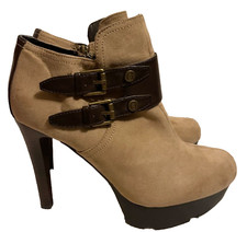 Brown Tan New G By Guess Heel Booties Faux Suede w/side zipper size 8 1/2