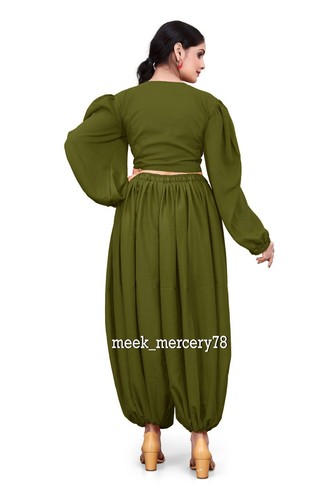 Chiffon Harem Pant + Ruffle Top Set Belly Dance Women Wear Costumes 30 Color C70 - Picture 111 of 184