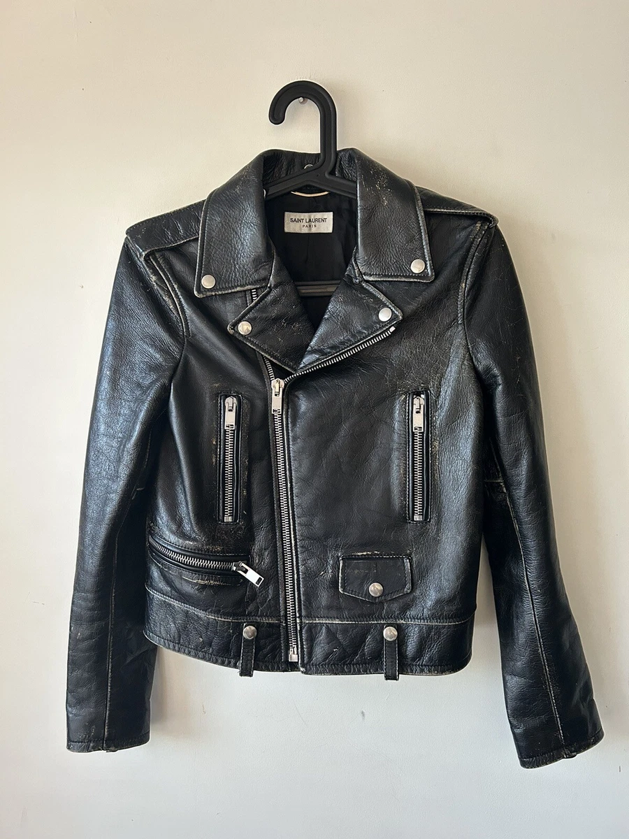 Saint Laurent Distressed Leather Jacket Size F38