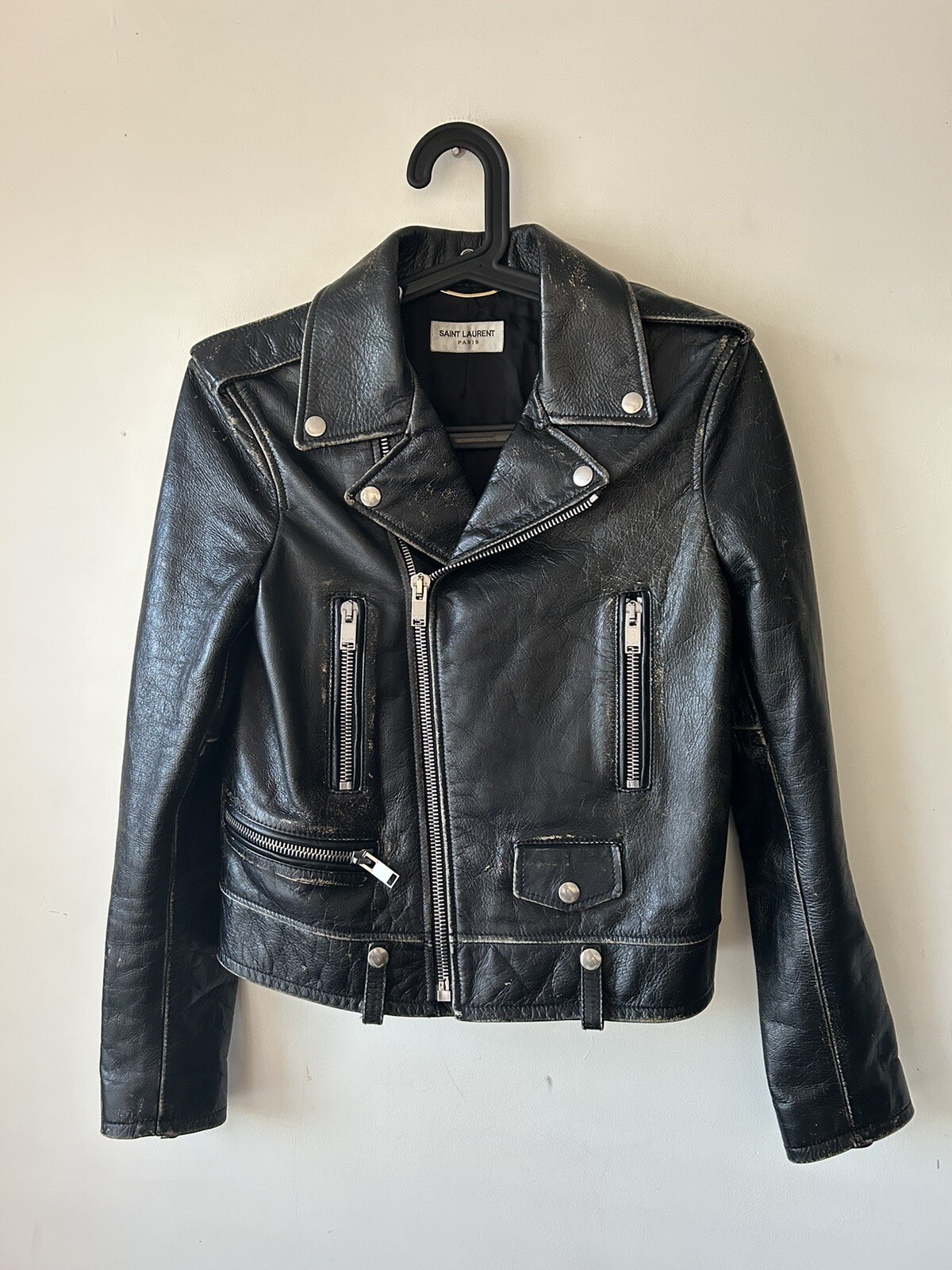 Giacca in pelle effetto invecchiato Saint Laurent taglia F38