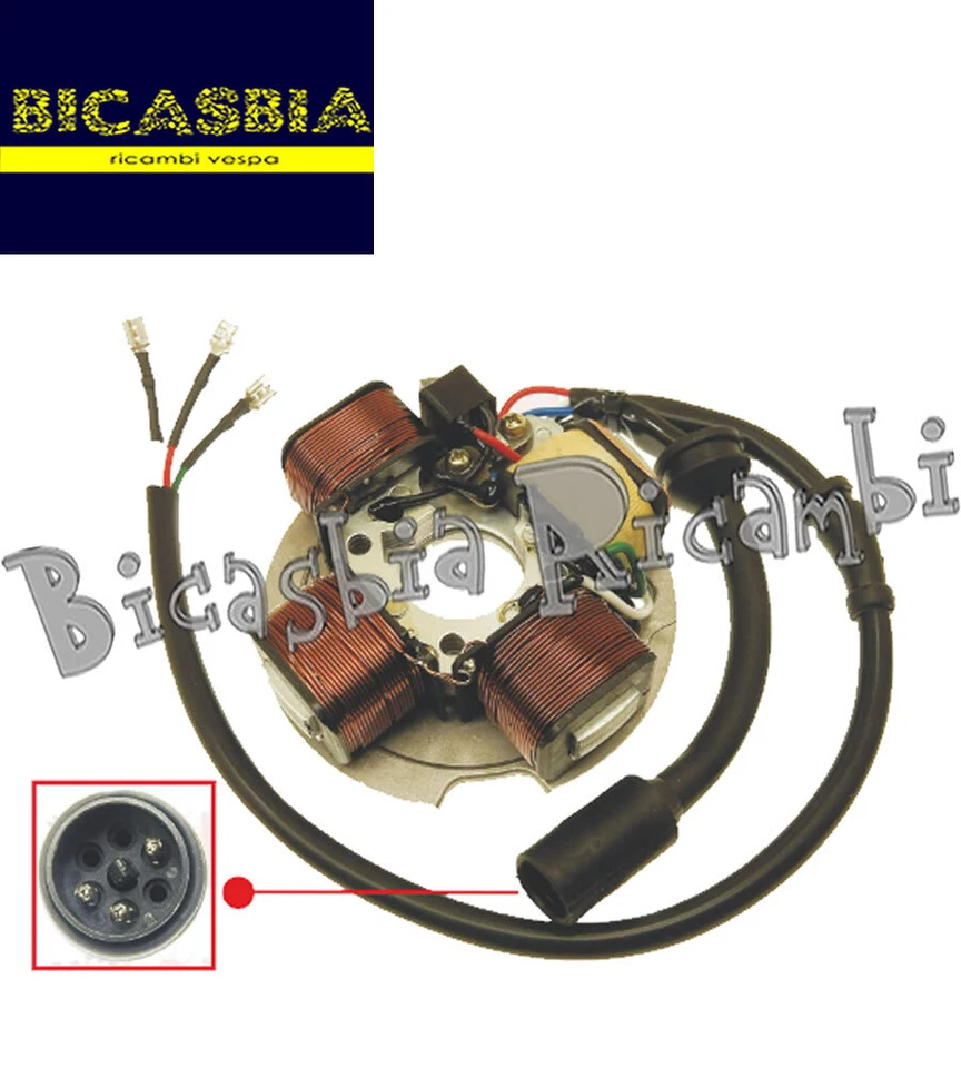 11096 - STATORE MAGNETE 4 POLI 3 FILI VESPA 50 PK XL SENZA AVVIAMENTO ELETTRICO