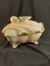 Lipper and Mann Creations Mid Century Real Pearl Coral Cigarette Set Japan Decor