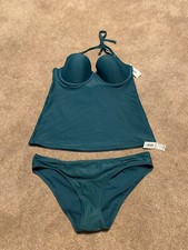 NWT Womens Old Navy Green Tankini Swim Set Medium Removable Strap 2 Pieces