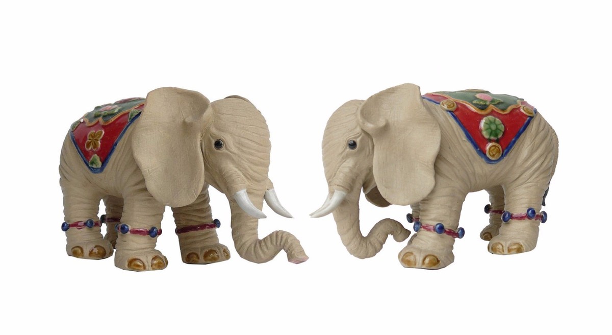Pair Handmade Ceramic Lovely Elephant With Beautiful Jewelry Decor Statue fs722S Pair Handmade Ceramic Lovely Elephant With Beautiful Jewelry Decor Statue fs722S
