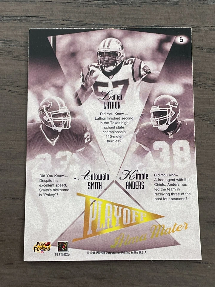 1998 Playoff Prestige Alma Maters Antowain Smith Larmar Lathon Kimble Anders #6 - Image 2 of 2