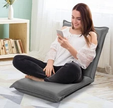 6-Position Floor Chair Padded Adjustable Folding Lazy Man Sofa Gaming Chair Gray