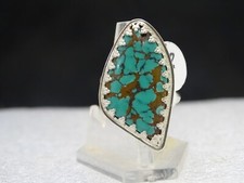 STUNNING HANDMADE TIBETAN TURQUOISE RING SIZE 8.5 SET IN STERLING SILVER