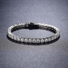 925 Silver 3-4mm Tennis Bracelet MOISSANITE VVS D GRA Certified Mens Ladies Iced