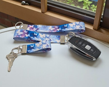 Watercolor Butterfly Key Chain Keychain Wristlet Key Fob Butterflies Blue Purple