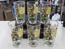 Vintage Lot Of Six Davy Crockett Water Glasses. Fired On Paint Design.