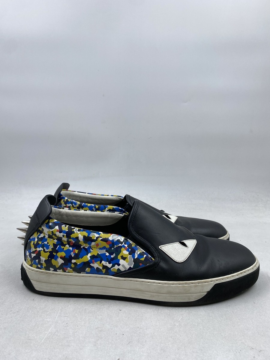 Fendi Black Leather Monster Eye Confetti Slip On Sneaker M 9  display picture 3
