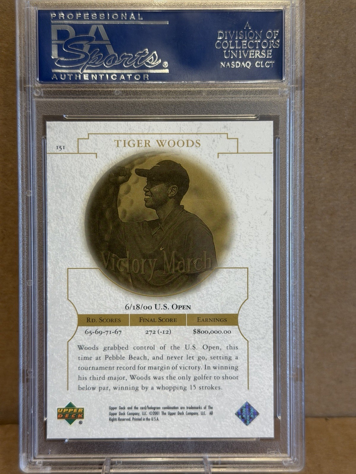 2001 Upper Deck Tiger Woods Rc PSA 9 #151 Victory March view 2