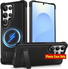 Samsung Galaxy S25 Ultra Case with Kickstand, Genuine Leather Shockproof Cover