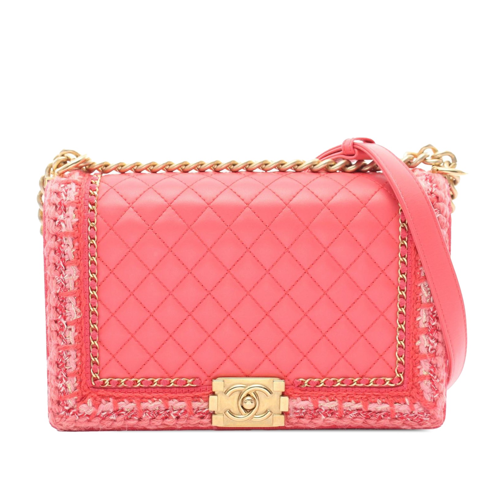 Chanel Old Medium Boy Flap Bag in Lambskin with Braided Tweed Jacket Design