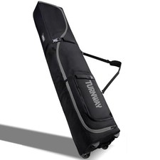 Padded Ski Bag with Wheels for Air Travel, Double Rolling Snowboard Bag Black