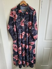 Kaleidoscope Maxi Shirt Dress Size 24 Black Orange Floral Long Sleeves