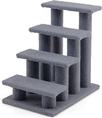 Carpeted 4-Step Pet Stairs for Cats & Dogs - Ideal for Beds & Couches (Grey)