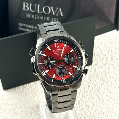 #ad Bulova Marine Star Series B 98B350 Red Dial Chronograph Quartz Men#x27;s Watch 43mm $159.00