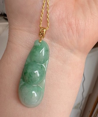 Atemberaubender Anhänger grüne Bohnen Jade Jadeit 18 Karat Gold Neu