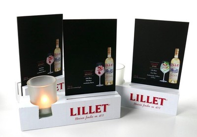 3 x Lillet Aperitif Blanc Wild Berry Table Topper Tea Light Glass Board 7828