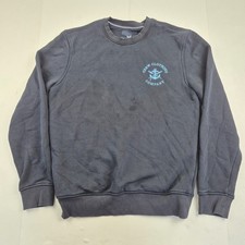 CREW CLOTHING CO Sweatshirt Small Blue Mens Round Neck Cotton Blend Logo Jumper