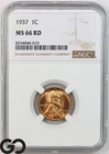 1937 Lincoln Cent Wheat Penny, RED, NGC MS-66 RD ** Brilliant Luster!