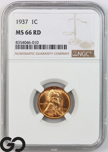 1937 Lincoln Cent Wheat Penny, RED, NGC MS-66 RD ** Brilliant Luster!