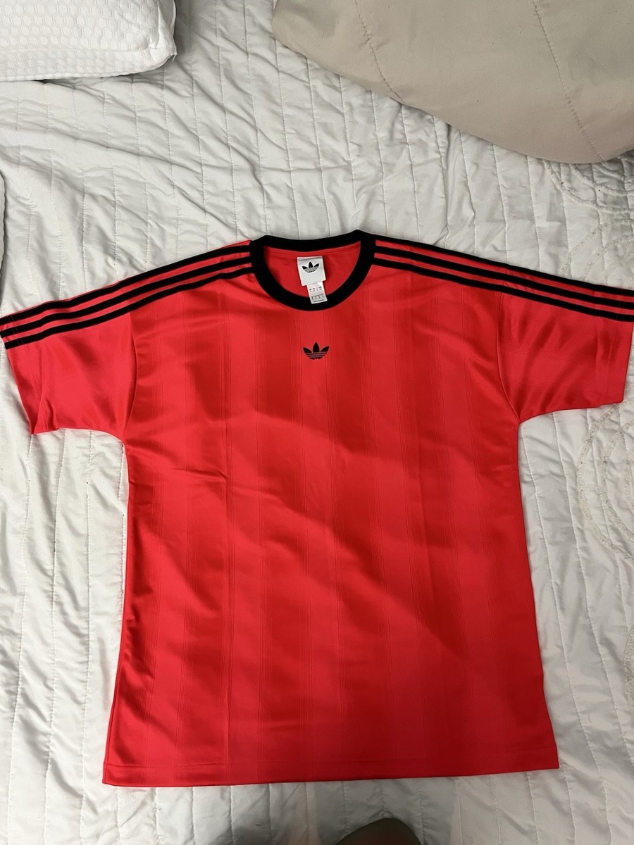 ❗️値下げ【/アディダス】 STRIPE JERSEY Tee adidas Originals Red Jersey T-Shirt Men's L Black Stripes Logo