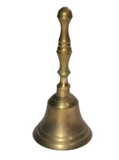 Vtg Gold  Brass Metal Bell Dinner Chime 5" Hand Held 