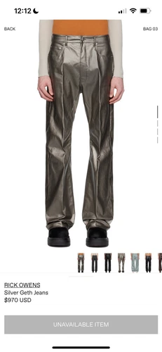 Jeans Rick Owens Silver Geth taglia 33 metallizzato