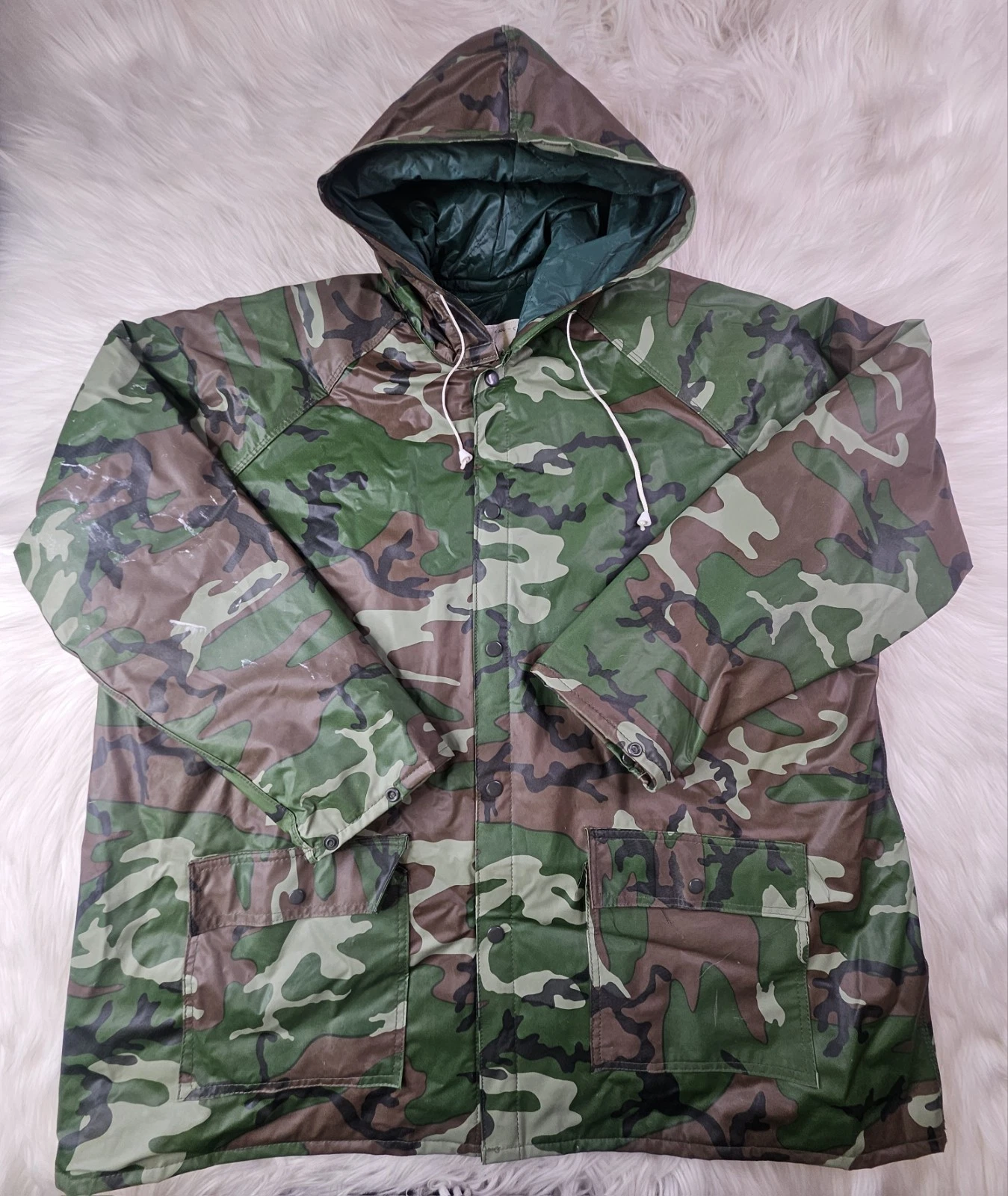 Vintage 5000-C Falcon Camo Rain Snap Hooded Jacket PVC Defect (XL)