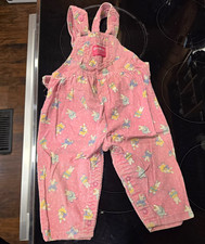 OshKosh B'gosh Vintage Pink Corduroy Bunny Print Baby Overalls 18 months