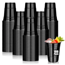 Dualshine 100 Pack Black Plastic Cups 16 oz, Disposable Cups for Party, Heavy...