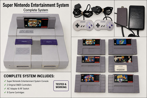 Super Nintendo SNES Original Console 2 Controllers 6 Games Mario