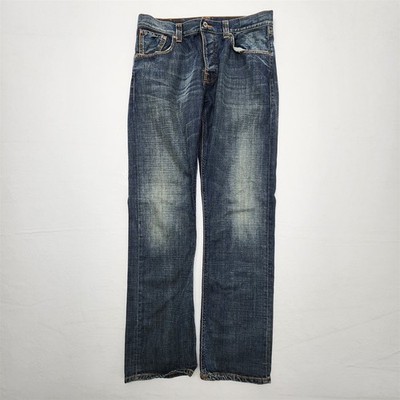 Nudie 34x34 Made in Italy 100% Cotton Easy Emil Loose Button Fly Dark Wash Jeans