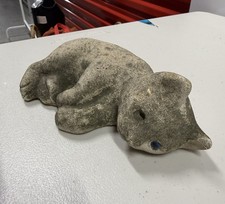 Vintage Concrete Sleeping Kitten Garden Statu...
