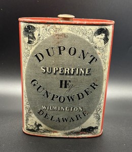 Antique Dupont Superfine Gunpowder Tin - Wilmington Delaware
