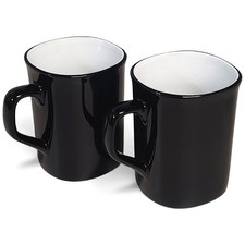 2pc Black & White 10oz Ceramic Rounded Corner Coffee Mugs/ Cups 3.75" Coco Tea