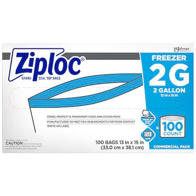 Ziploc 682254 Double Zipper Seal Reclosable Bag 15'' X 13'', 2.6 Mil, Clear, Pk100