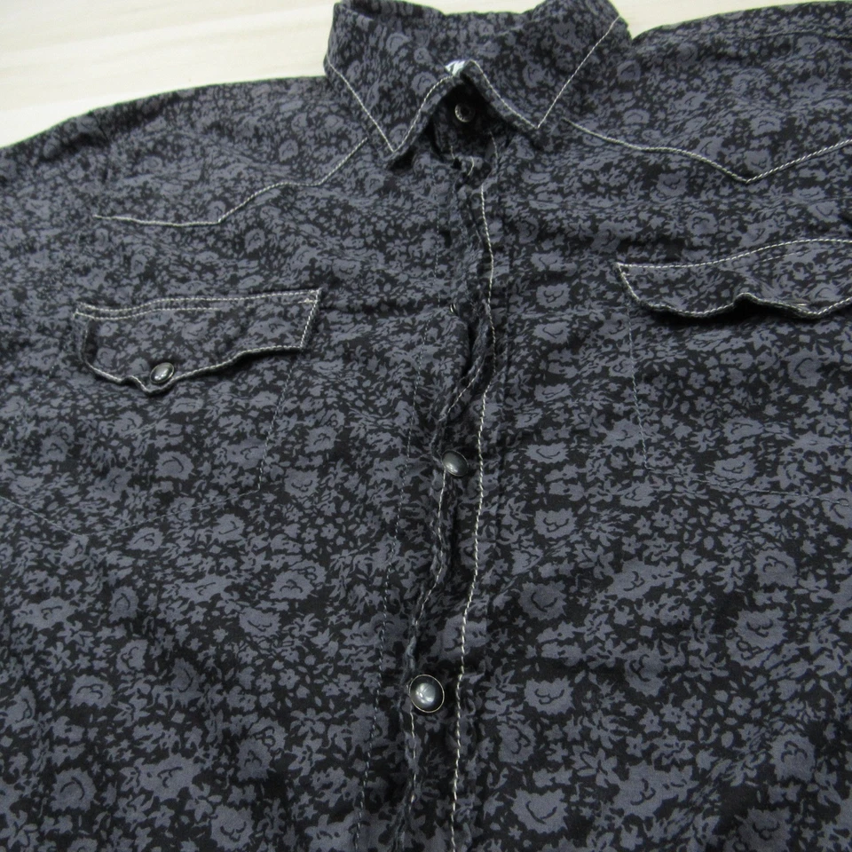 Southern Thread Shirt Mens Large Black Gray Floral Pearl Snap Western Cotton - Image 4 of 4