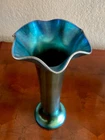 Steuben Aurene Blue Iridescent Tall 10” Signed Vase