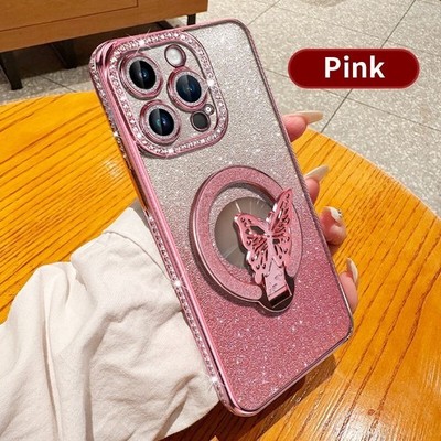 Für verschiedene Handy Hülle Bling Diamant Magnet Schmetterling Halter Cover Ständer