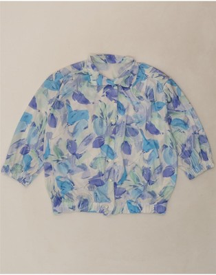 VINTAGE Damen 3/4 Arm Shirt Bluse UK 20 2XL blau geblümt AQ06